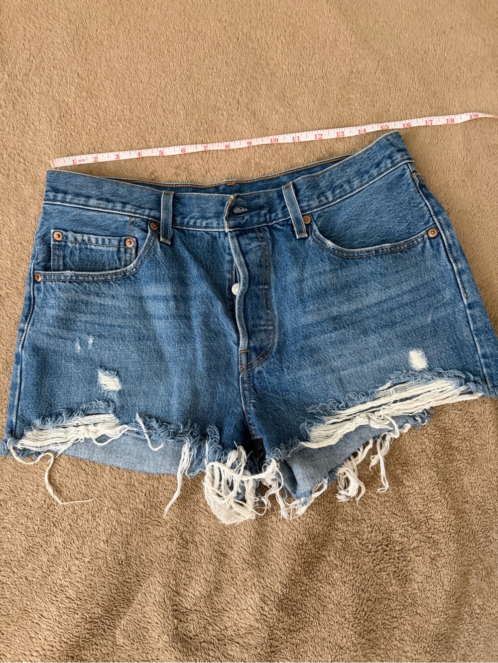 Levi's Blue Distressed Frayed Hem Denim Shorts